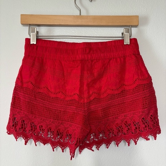 No Boundaries Boho Red Lined Crochet Summer Shorts Size XS - Picture 5 of 5